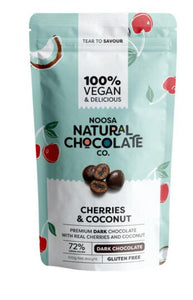 Noosa Natural Cherries in Premium Dark Chocolate with Coconut 100g - Five Vegans