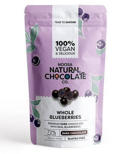 Noosa Natural Chocolate Co Dark Chocolate Whole Blueberries 115g - Five Vegans