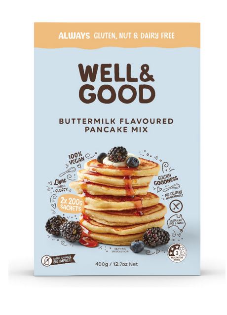 Well & Good Buttermilk Flavoured Pancake Mix 2 x 200g satchels 400g