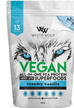 Load image into Gallery viewer, White Wolf Vegan Creamy Vanilla Pea Protein Powder 400g