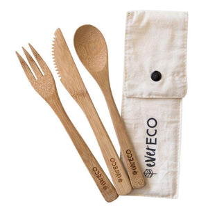 Ever Eco Bamboo Cutlery Kitchen Set Travel Spoon Fork Knife Serving Utensils