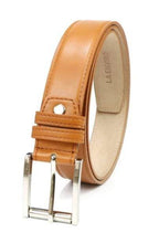 Load image into Gallery viewer, Tan Pleather Vegan Belt for Men by La Enviro close up