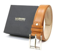 Load image into Gallery viewer, Tan Pleather Vegan Belt for Men by La Enviro with box