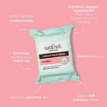 Load image into Gallery viewer, Wotnot Natural Face Wipes Sensitive 25 Pack - Five Vegans